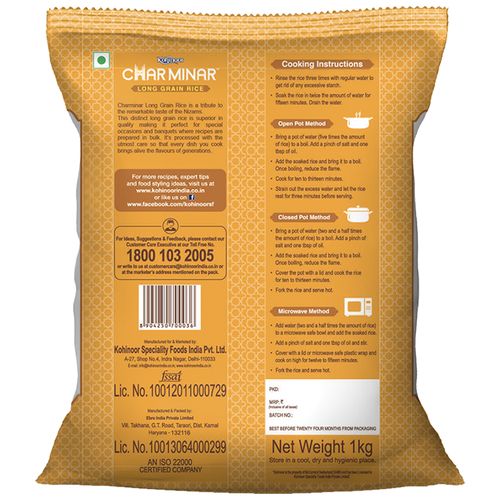 Kohinoor Basmati Rice - Charminar, Long Grain, 1 kg
